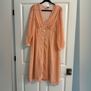 Orange Floral Button-Down Dress